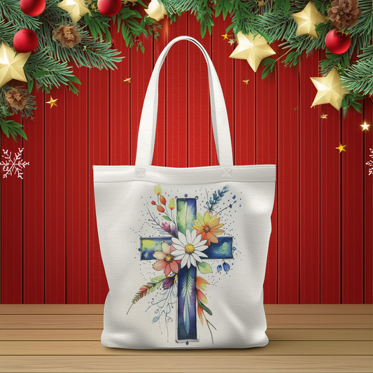Tote Bag, Cross Floral Design, 13