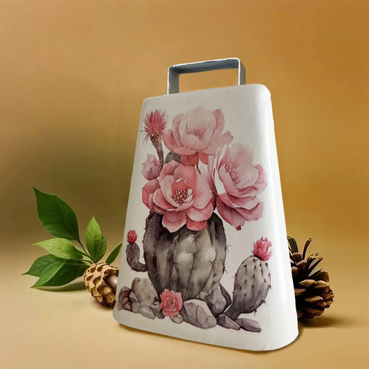 Cowbell, Hand Painted with Pink Cactus Blooms, Cowbells Collection