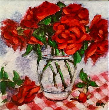 Wall Art, 'Donna's Roses', 8"x 8" Reproduction of a Painting by Artist Carol Landry