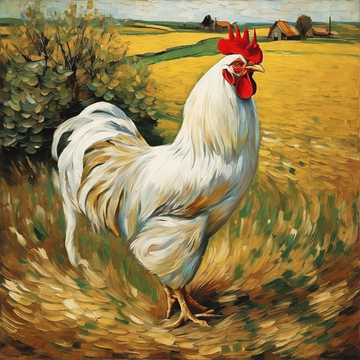 Rooster Wall Art, 'Digital Art', 8"x 8" on a Wrapped Canvas, Farmhouse Decor Art