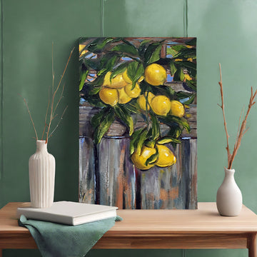 Lemons Wall Canvas Art, 'Franks Lemons' 8"x 12" Reproduction by Artist Carol Landrty