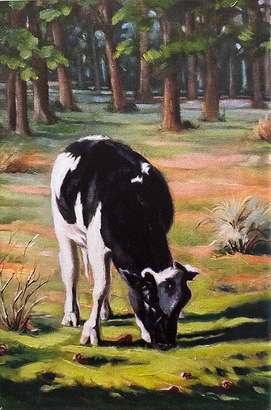 Cow Grazing, Black & White Illustration Canvas Wall Art, 8