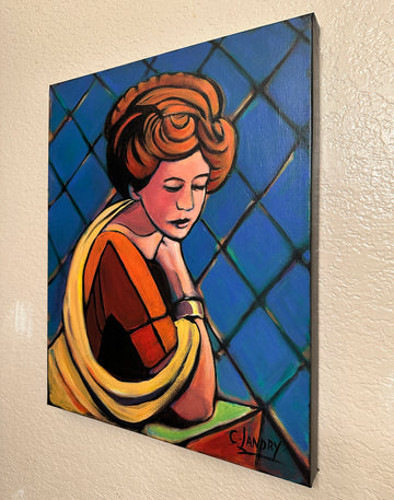 Vintage lady Painting, 16"x 20 Original Acrylic on a Wrapped Canvas, Vintage Lady Wall Decor
