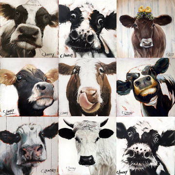 'Nine Cows' Painted by Artist Carol Landry Fine Art,  20"x 20"
