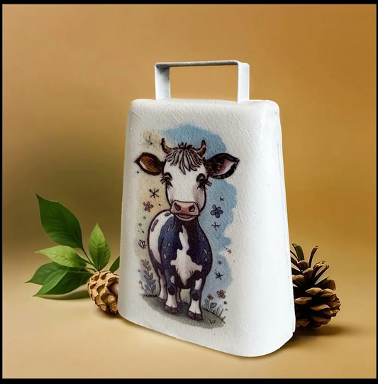 Cowbell, Hand Painted with a Black & White Cow Painted by Artist Carol Landry