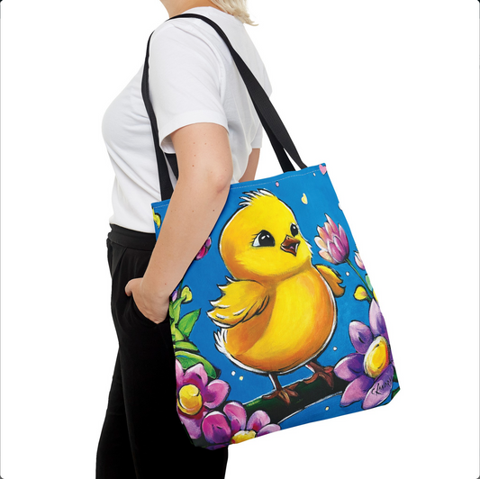 Tote Bag, Childs them Tote Bag, 'Cute Chickie' Painting by Artist Carol Landry on Tote Bag