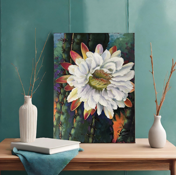 Cactus Bloom Origianl Acrylic Painting on a 12"x 16", Wall Decor Wrapped Canvas by Artist Carol Landry
