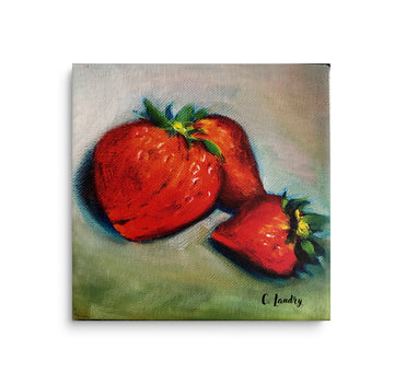 Strawberry Art, 'Juicy Strawberries Art ', Painted by Artist Carol Landry, 8"x 8" Canvas Copy