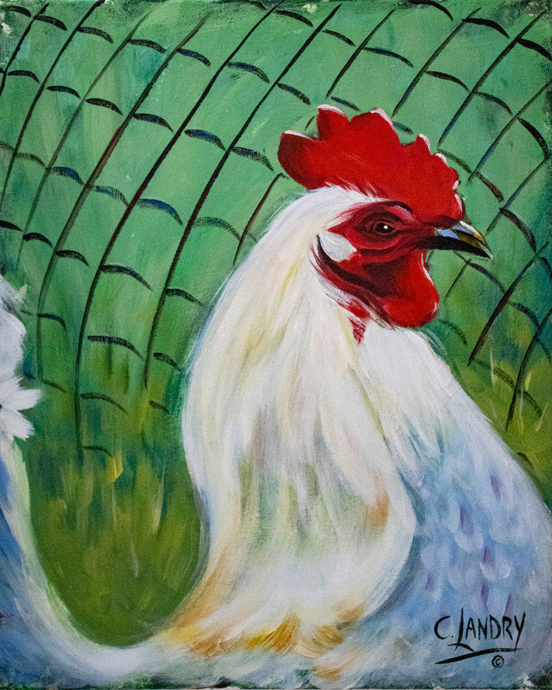 Original Acrylic Rooster Painting on Canvas, 16"x20"