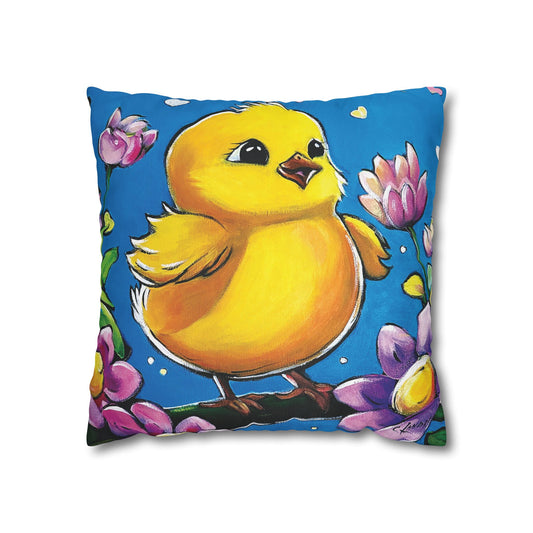 THROW PILLOW CASE, CHICKIE ON BRANCH, Spun Polyester Pillowcase