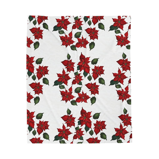 Blanket, Velveteen Plush with a Christmas Pointsettia Design by Carol Landry