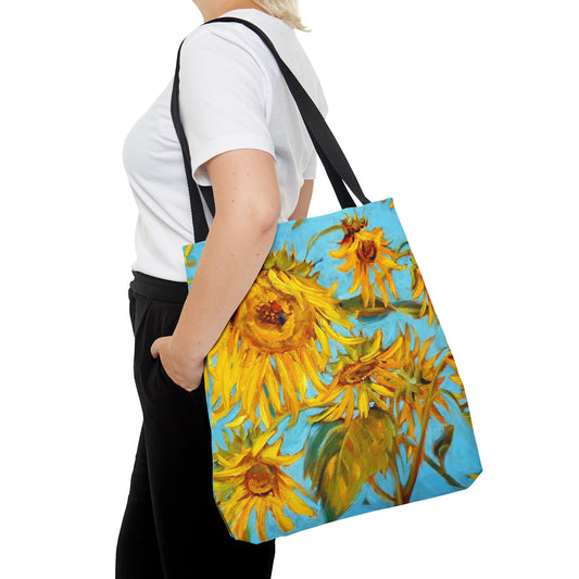 Tote Bag (AOP) SUNFLOWER PAINTING by Carol Landry Fine Art on it. Large