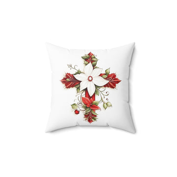 Throw Pillow with a Decorated Christmas Pointsettia Cross