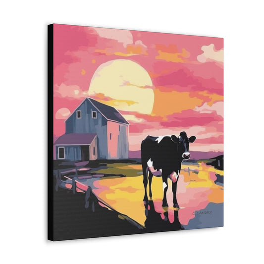 COW ON FARM/BIG MOON ON Canvas Gallery Wraps, 3 SIZES