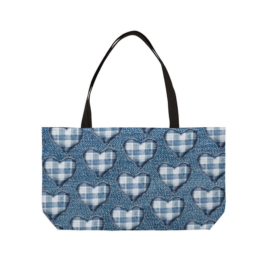 Tote Bag, Weekender with Denim Hearts Design