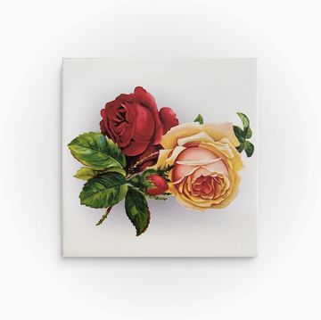 Wall Art, 'Two Vintage Roses' Copy on a 8"x 8" Wrapped Canvas Restoration by Artist Carol Landry