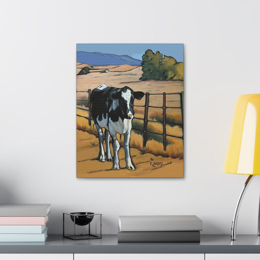 Canvas Art Stretched, 1.5'' Deep, 'Cow On Farm' Painted by Carol Landry