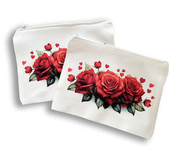 Pouches, Valentine Roses Design on White, Zipper, 6.5"x 9", A set of 2 for $12.00!!