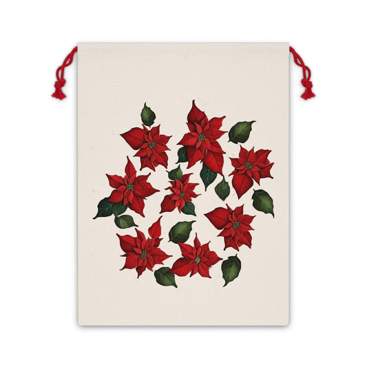 Gift Bag for Christmas Gift with a Pointsettia Design on the front