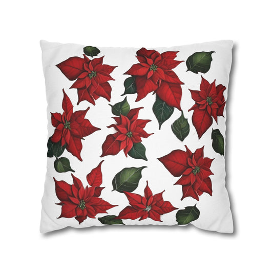 Throw Pillow with a Christmas Poinsettia Design on a Square Pillow Case