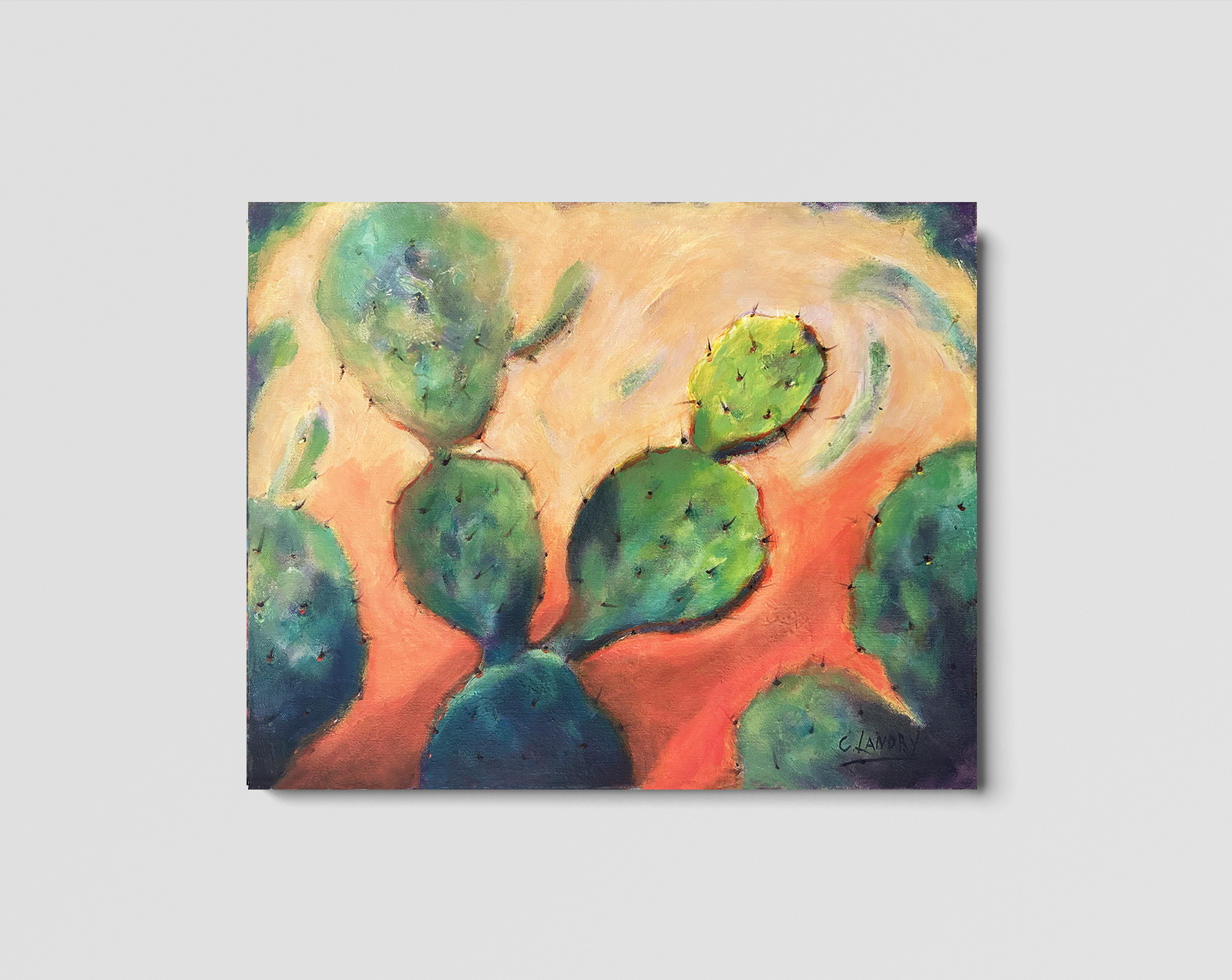 Abstract Cactus Original Acrylic Painting by Artist Carol Landry, 16"x 20"