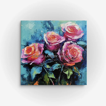 Wall Art, Painted Roses, Digital Art on a 8"x 8" Wrapped Canvas Copy.