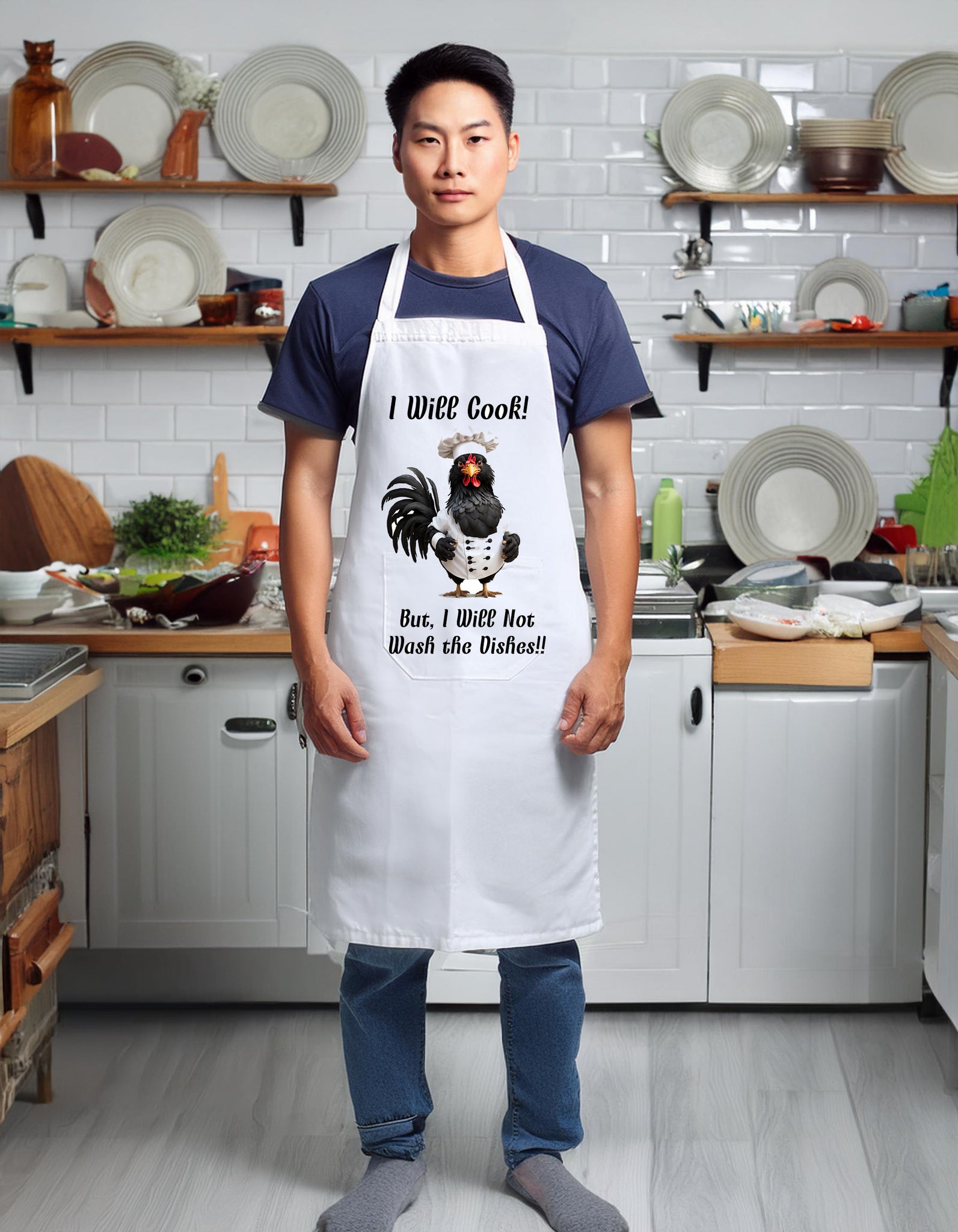 Apron, Adult, Whimsical Adult Apron with, 'I Will Cook', But I Will Not do the Dishes' on Apron