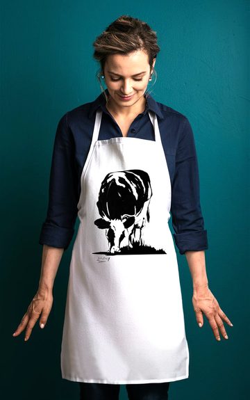 Apron, Adult Apron with a 'Grazing Cow Illustration', by Artist Carol Landry