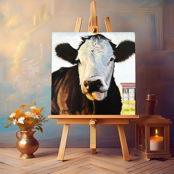 Cow Wall Art, 'Buddy', 8"x 8" Copy on a Wrapped Canvas, by Artist Carol Landry