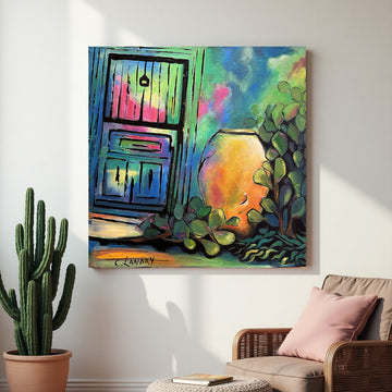 Wall Canvas Art, Original Acrylic Southwest Cactus Abstract Scene. By Artist Carol Landry