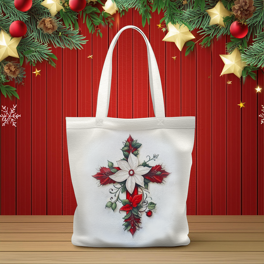 Tote Bag, Christmas Pointsettia Floral Bag, 13