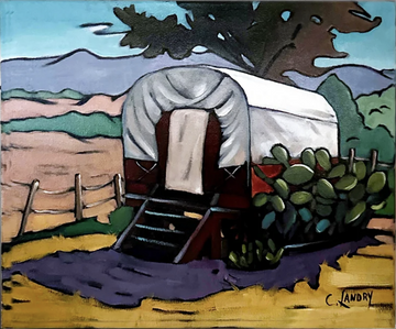 Covered Wagon, Original Acrylic Painting on Canvas, 16"x20" by Artist Carol Landry
