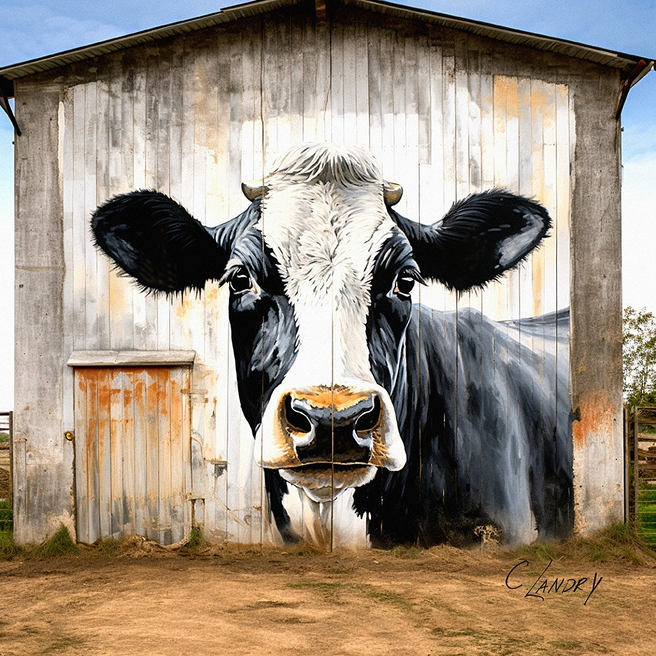 Cow Canvas Digital Wall Art Reproduction on a 12"x 12" Wrapped Canvas