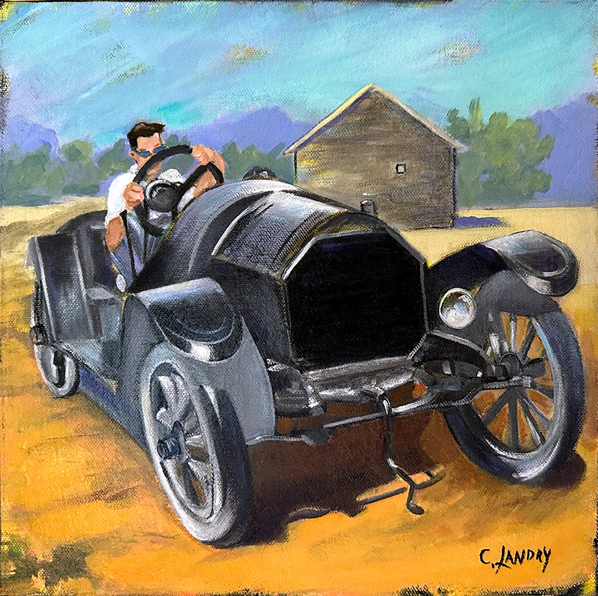 Dario Car Original Painting by Artist Carol Landry, 12"x 12" on a 1.5" deep sides Canvas