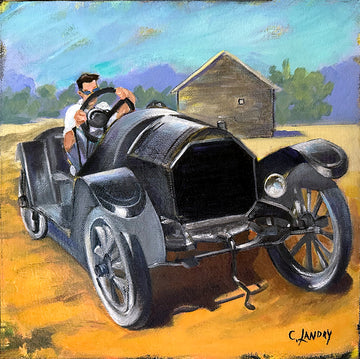 Dario Car Original Painting by Artist Carol Landry, 12"x 12" on a 1.5" deep sides Canvas