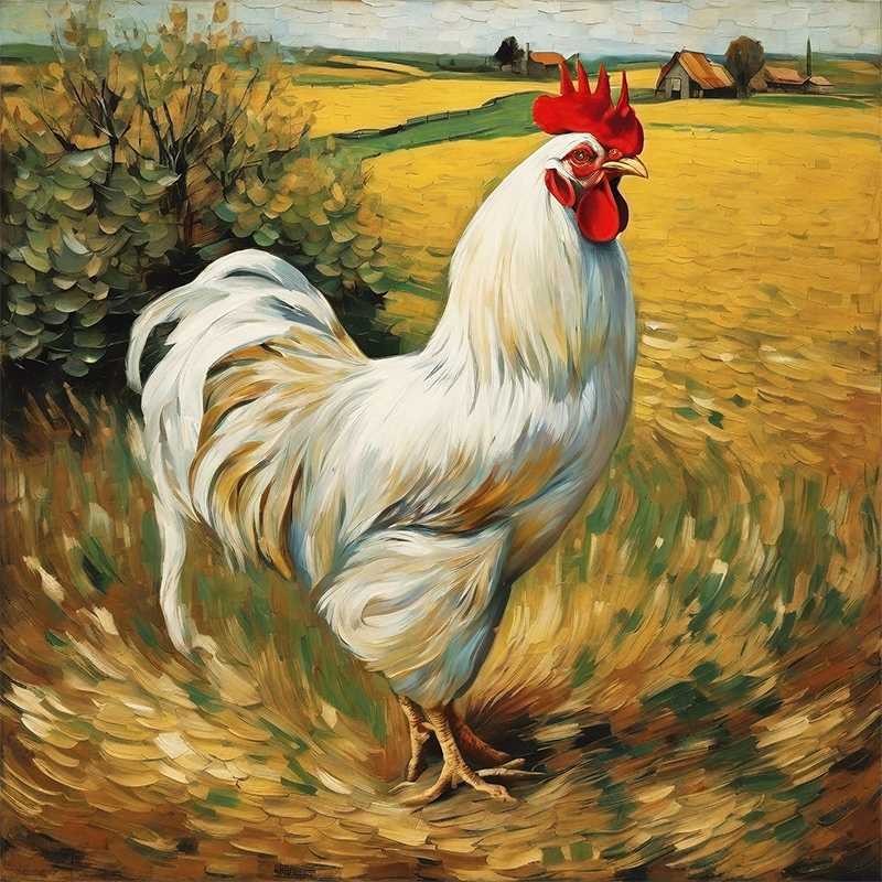 Farm Rooster, Digital Wall Art, 8"x 8" Copy on a Wrapped Canvas