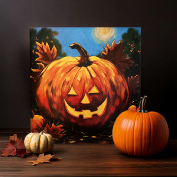 Fall Pumpkin Painting, 12"x 12" Reproduction on a Wrapped Canvas by Artist Carol Landry