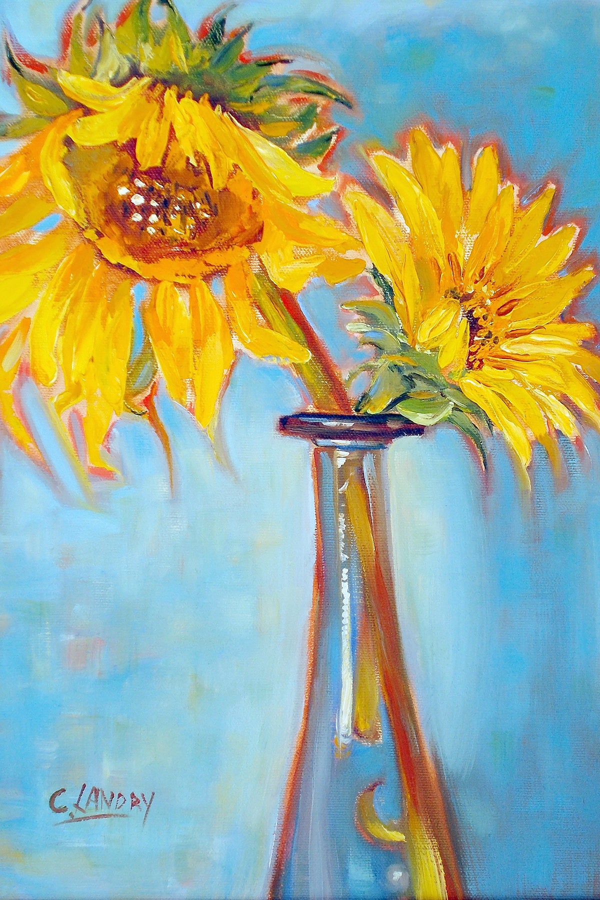 Sunflower Wall Art, 8"x 12" Reproduction by Artist Carol Landry