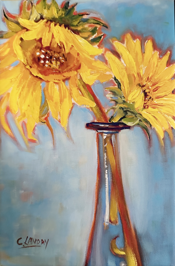 Sunflowers Wall Art, 8"x 12" on a Wrapped Canvas Copy, Painted by Artist Carol Landry