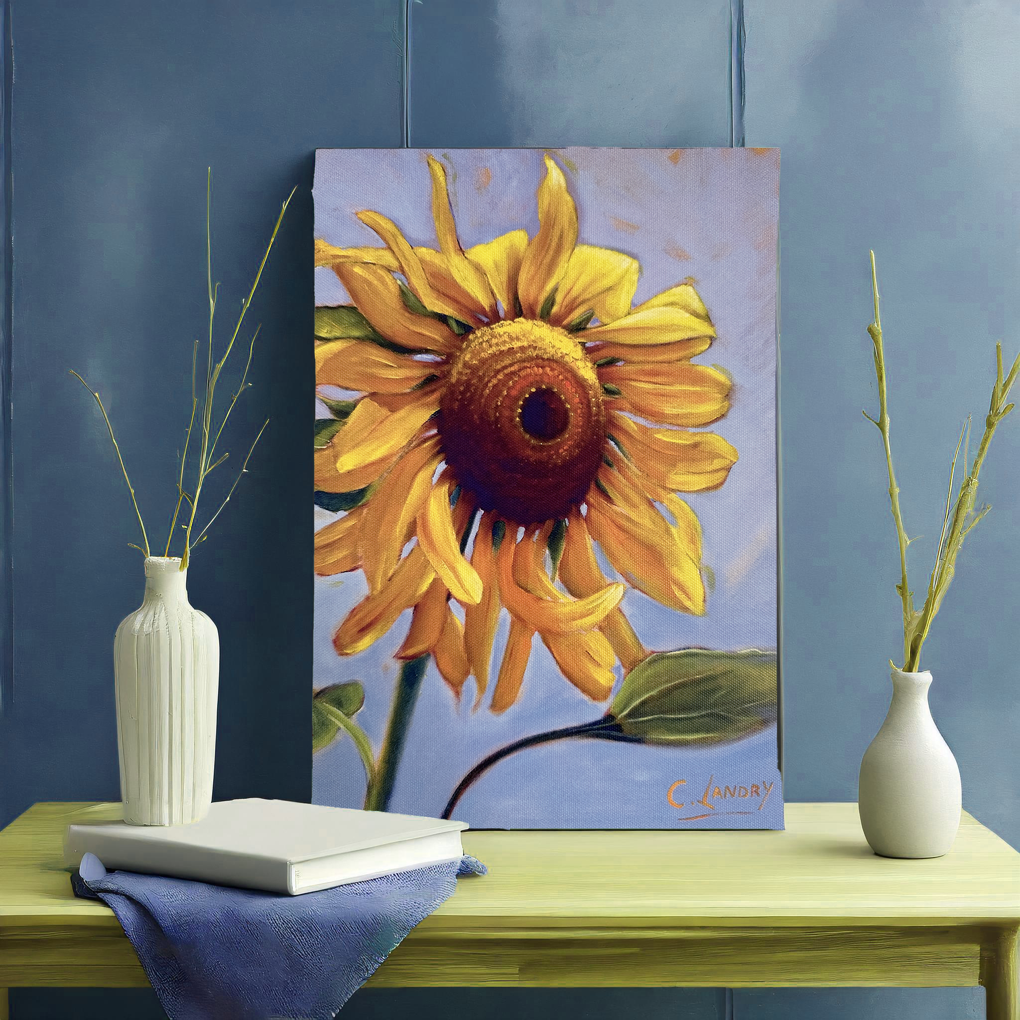 Wall Art, Sunflower on a 8"x12" Wrapped Canvas, Painted by Artist Carol Landry