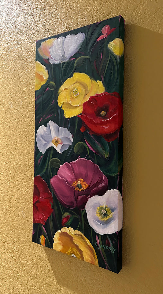 Original Oil Painting of Different Color Poppies, by Artist Carol Landry, Wall Art