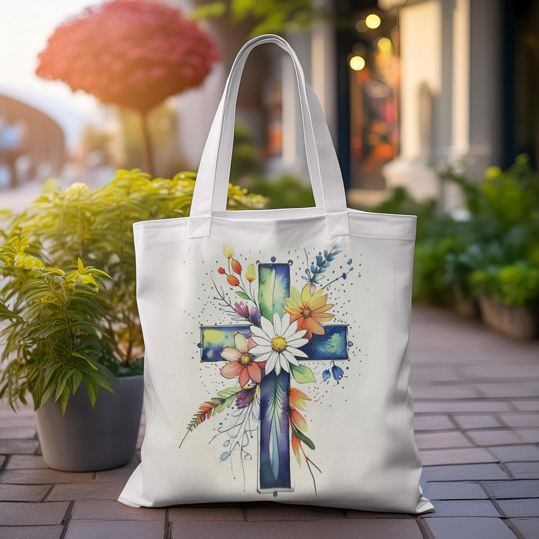 Tote Bag, Cross Floral Design, 13"x 15", Christmas or Everyday Gift Bag!