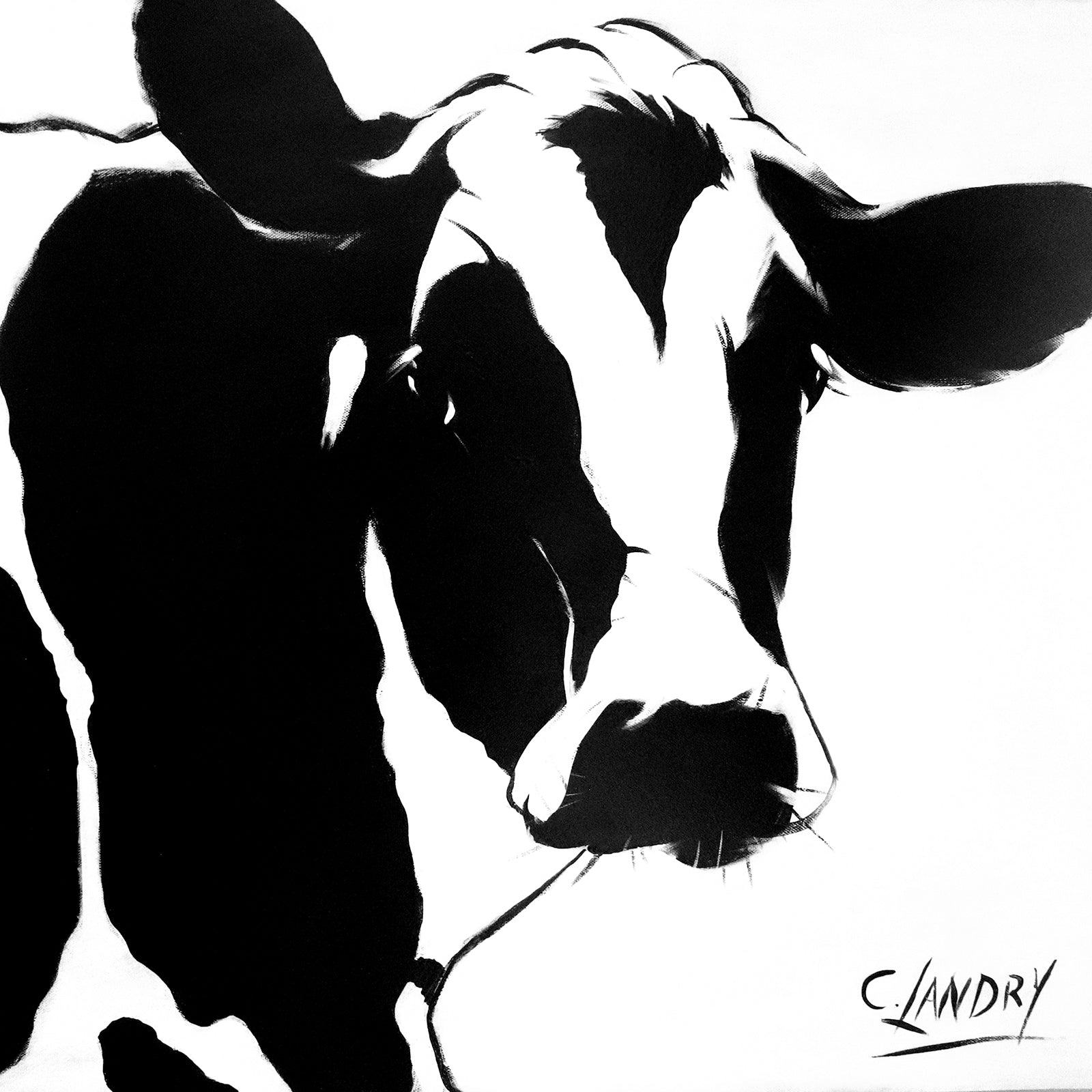 Cow Art, 'Modern Cow', Painted by Artist Carol Landry, 8"x 8' copy on Canvas