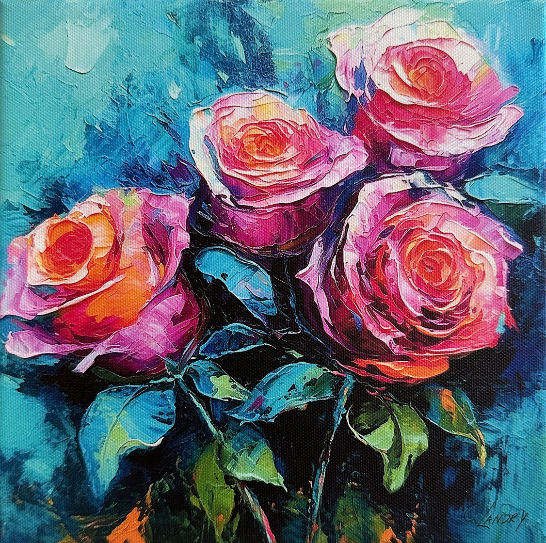 Roses, Palette Knife AI Design on a 8"x 8" Canvas