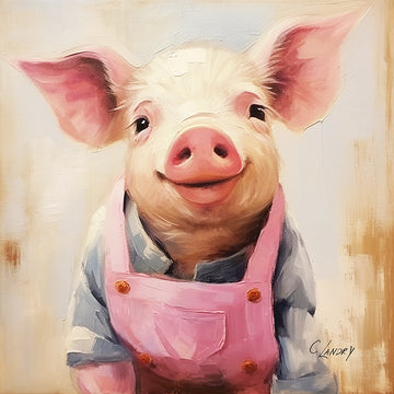 Piggy Wall Canvas Digital Art, 'Piggy The Farmer' 8"x 8" Copy on Canvas