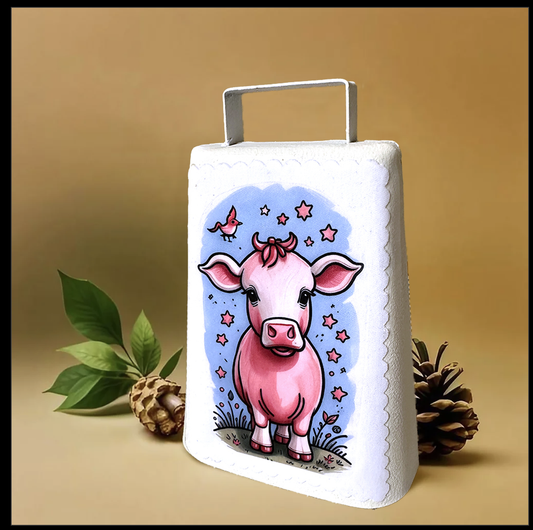 Cowbell, Hand Painted Pink Adorable Cow by Artist Carol Landry