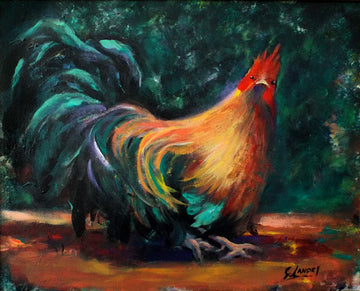 Rooster Art, 'Portrait of a Rooster', Painted by Artist Carol Landry, 8"x 10" Copy on Wood.