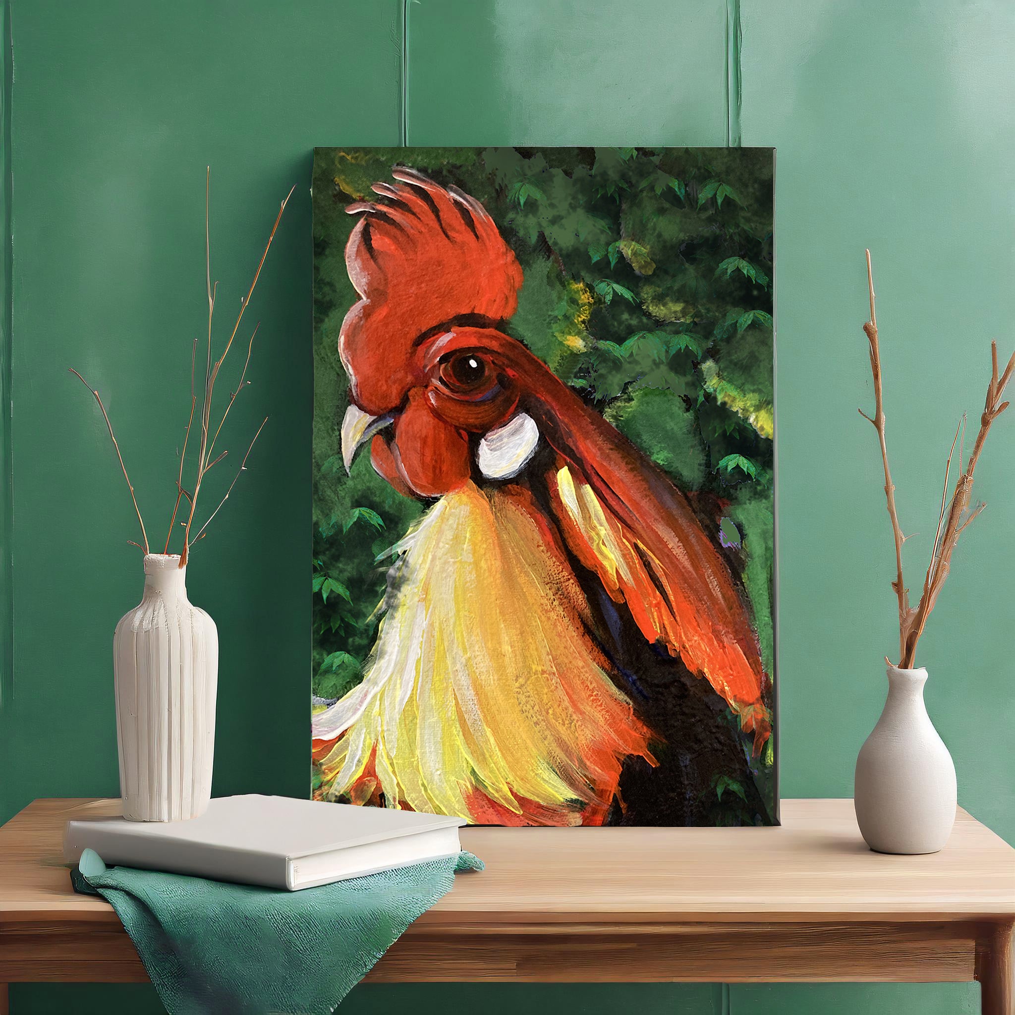 Rooster on Canvas Wall Art, 8"x 12", 'Big Eye Rooster'