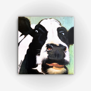 Cow Wall Art, 'Ricky C', 8"x 8" Copy on Canvas by Artist Carol Landry