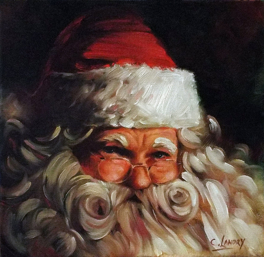 Santa Art, 'Santa' Painted by Artist Carol Landry, 8"x 8" Canvas Copy